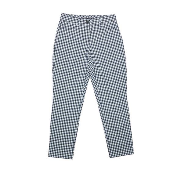 Theory Reolin navy blue black and white gingham mid rise slim fit pants 00 - Picture 1 of 7